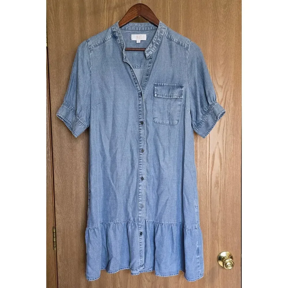 Kut From the Kloth Bruna Denim Chambray Button Front Shirt Dress
